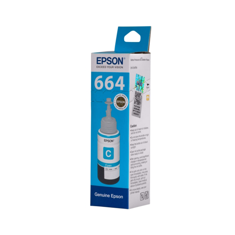 Epson 664 Cyan Ink Bottle| 70 ml |Dye based ink| Ultra high-capacity inks| Compatible with epson printers