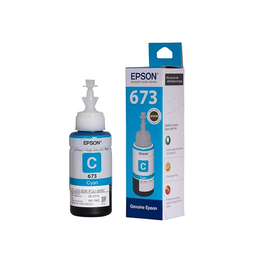 Epson 673 Cyan Ink Bottle| 70 ml |6000-page yield| Dye-based ink| Ultra-low cost| Compatible with epson printers