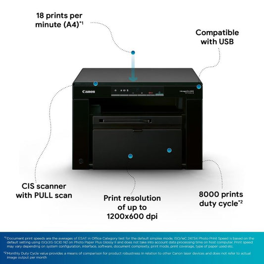 Canon imageCLASS MF3010 | Monochrome Multifunction Laser Printer | Print Scan Copy | Compact Office Printer