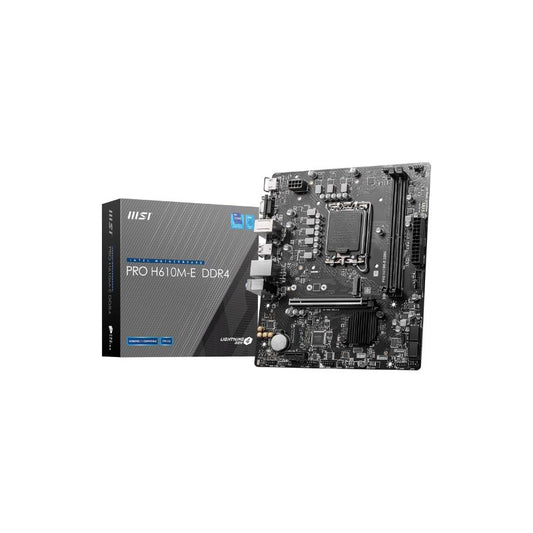 MSI PRO H610M|E DDR4 Micro|ATX Motherboard | LGA 1700| 12th/13th/14th Gen Intel Core Compatible| Dual‑Channel DDR4 up to 64 GB| PCIe 4.0 x16| M.2 + SATA Storage|Gigabit LAN & Full HD Output Support