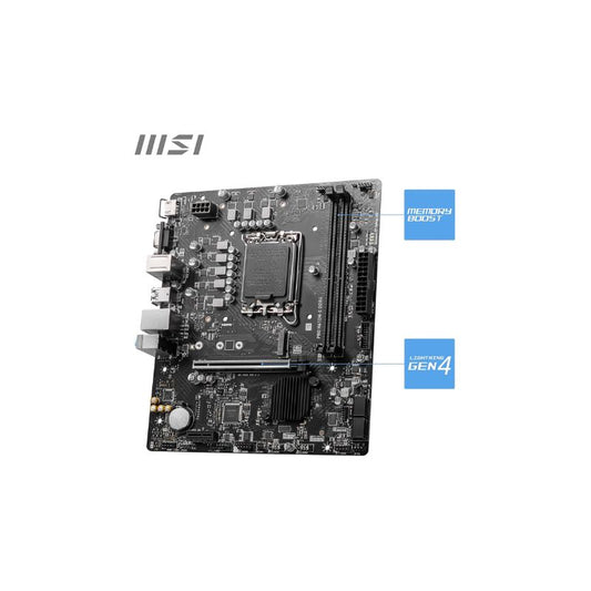 MSI PRO H610M|E DDR4 Micro|ATX Motherboard | LGA 1700| 12th/13th/14th Gen Intel Core Compatible| Dual‑Channel DDR4 up to 64 GB| PCIe 4.0 x16| M.2 + SATA Storage|Gigabit LAN & Full HD Output Support