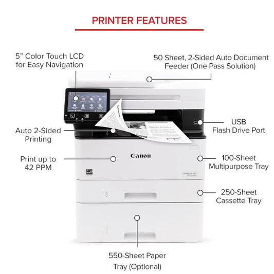 Canon imageCLASS MF465dw Monochrome Laser Multifunction Printer | High-Speed Print Scan Copy Fax | Duplex Printing | WiFi Ethernet USB Connectivity | Secure Office Laser Printer for Business & Enterprise Use