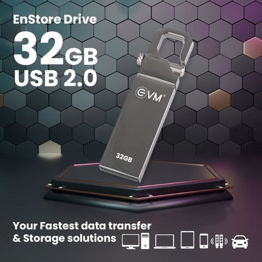 EVM ENSTORE PENDRIVE 32GB USB 2.0 Flash Drive | High-Speed Data Transfer | Compact Metallic Design | Plug & Play Portable Storage Device for Laptop| Desktop| Smart TV & Car Audio