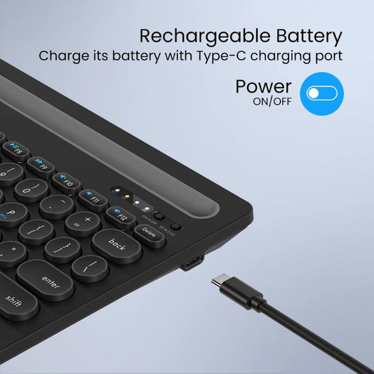 Portronics Bubble Dock Dual Mode Rechargeable Keyboard | BT + 2.4GHz USB Receiver | Noiseless Typing Experience Ergonomic TKL Layout | Power Saving Mode | Slim & Portable Wireless Keyboard | Ideal for iPad, Tablets, & Laptops