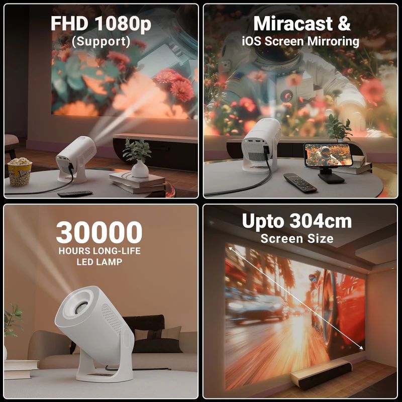 Zebronics | Zeb Pixaplay 72 | LED Projector | 1080p FHD | High Brightness | Built-In Speaker | Multi Connectivity (HDMI/USB/Bluetooth/Wi-Fi) | Large Screen Home Entertainment & Office Projector | 1-Year Warranty