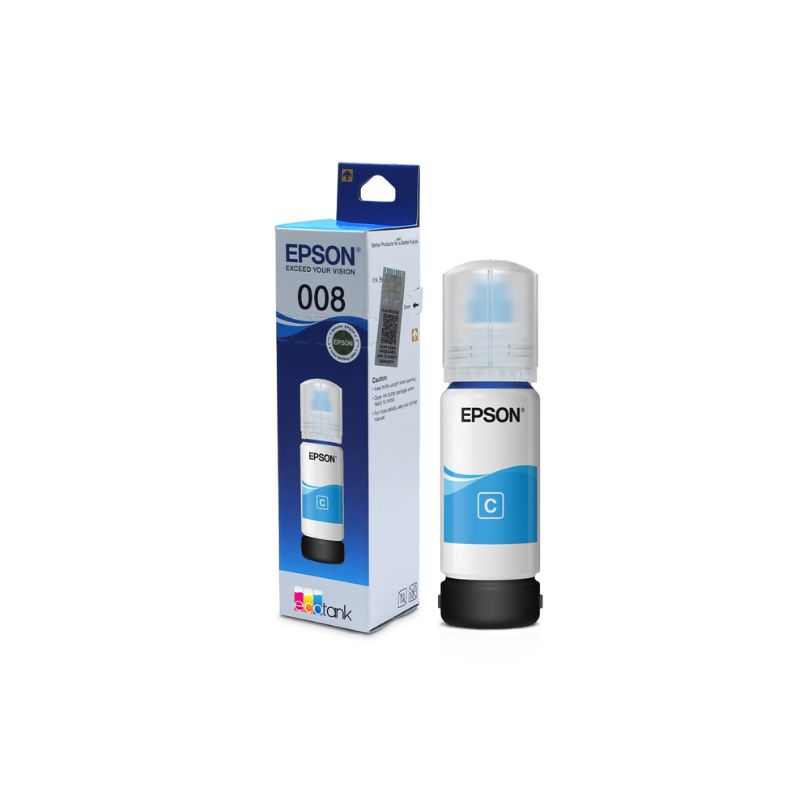 Epson 008 Cyan Ink Bottle |65 ml |Genuine High-Yield Dye Ink for Epson Eco Tank Printers| Vivid and Long-Lasting Color Printing| Compactable for Epson printers