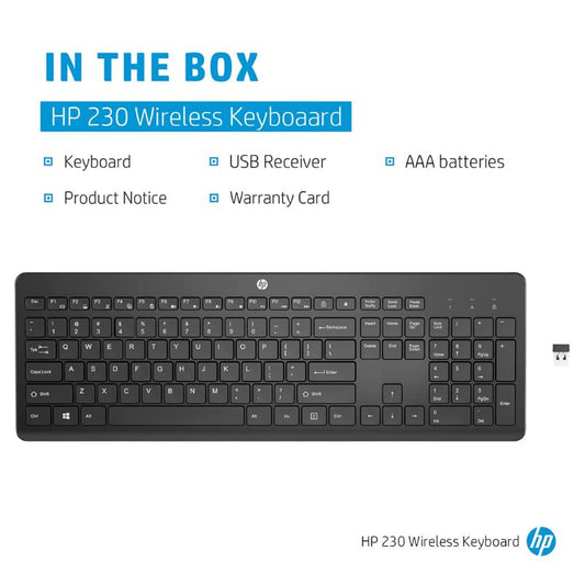 HP 230 WL Wireless Desktop Keyboard | 1600 DPI Precision (When in Combo) | Reliable 10m Wireless RangeQuiet & Responsive Keystrokes | Plug & Play USB Connectivity | Sleek Modern Aesthetic | 1-Year Manufacturer Warranty
