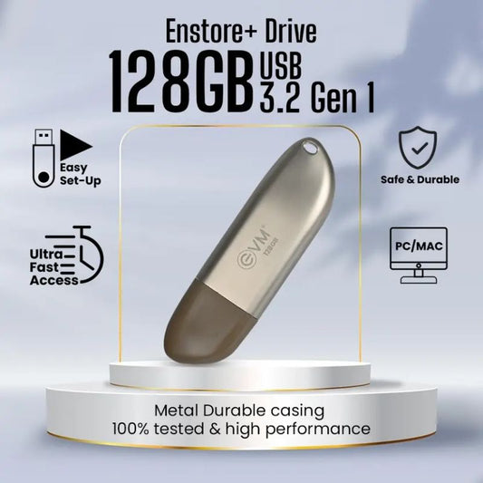 EVM ENSTORE+ 128GB USB 3.2 Pen Drive | High-Speed Portable Flash Drive | Ultra-Fast Data Transfer | Durable Metallic USB Storage Device for Laptop| Desktop| Smart TV & Car Audio |