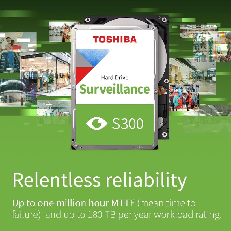 Toshiba 4TB S300 Surveillance Hard Drive – 3.5-inch Mechanical HDD, High-Speed 160MB/s Read, 150MB/s Write, RV Sensor, 24/7 Operation for DVR & NVR Security Systems”