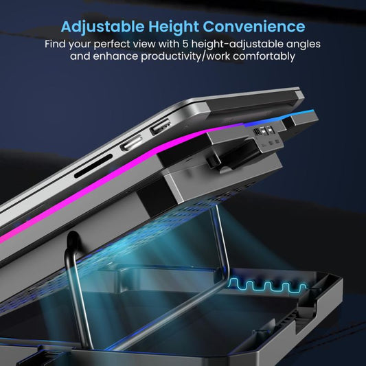 Portronics My Buddy Air Pro 10 RGB Laptop Cooling Pad | 6 Fans | Dual USB 2.0 Ports | Metal Mesh | Anti-Slip Design | Adjustable Height | Compatible with Laptops Up to 17″ | Grey