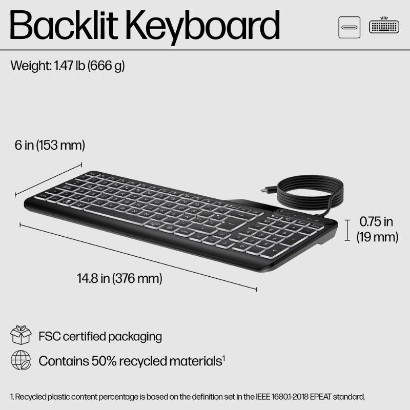 HP 400 USB Wired Keyboard | Noiseless Typing Experience | Sleek Modern Aesthetic for Desktop & Laptop1.5m Durable Cable | Wear-Resistant Keycaps | Adjustable Tilt Support | 1-Year HP Manufacturer Warranty