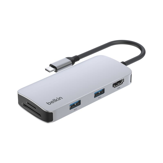 BELKIN Connect USB-C 5-in-1 Multiport Adapter Hub| Connect to a 4K display and additional devices through one USB-C port| Create a mini workstation with its 4K HDMI port| SD and Micro slot| 2x USB-A ports