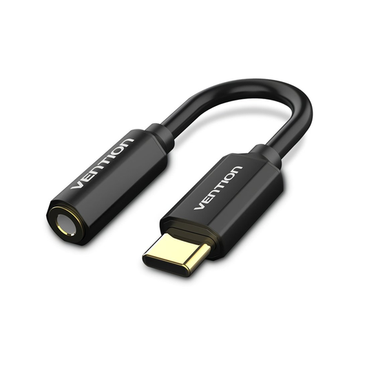 Vention Type-C to 3.5mm Audio Cable 0.1M Black Metal Type| OMTP&CTIA Compatible| Stable Signal Transmission| Wide compatibility| 3 years warranty