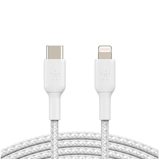 Belkin Braided USB-C to Lightning Cable| 3.3ft (1 M) | White| Supports fast charging| Tested to withstand 30,000 bends for ultimate longevity| 2 years warranty