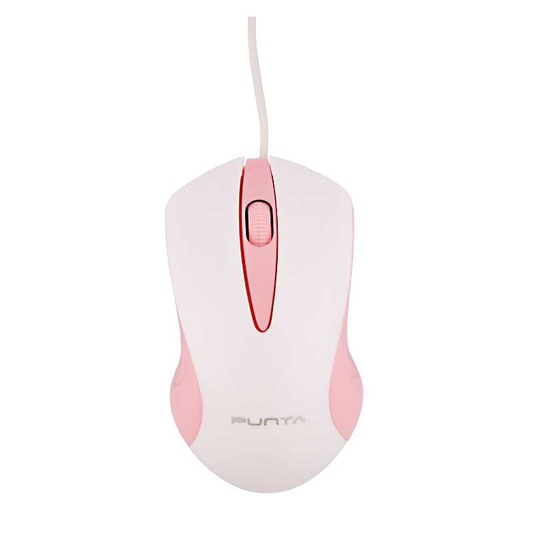 Punta Touch White Pink USB Wired Mouse | 1200 DPI Optical Sensor | Ergonomic Design | Plug & Play | White & Pink