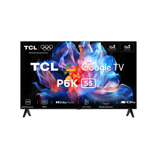 TCL 55P6K 4K UHD Google TV |55" inch| 24 Watts sound| HDMI, LAN, USB, DIGITAL AUDIO OUT| 2 Years warranty