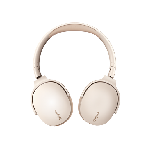 FINGERS Rock-n-Roll H6 On-Ear Bluetooth Headphones with Mic |12 Hours Playtime, 40mm Neodymium Drivers, Leatherette Headband, Bluetooth® v5.4 | FM Radio | MicroSD | AUX| Beige