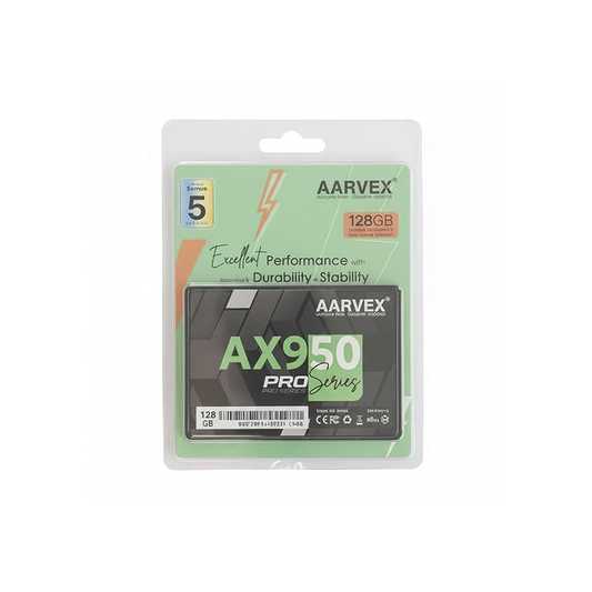 Aarvex AX950 Pro 128GB Internal SSD – 2.5″ SATA III, 3D TLC NAND, High-Speed Storage Upgrade for Laptops & Desktops