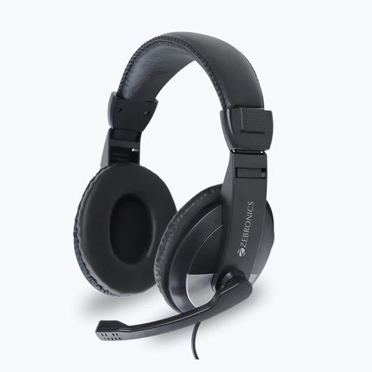 ZEBRONICS Zeb-200HM Wired On Ear Headphone with Mic| Dual 3.5mm Connectors| Adjustable Headband for PC Computers/Laptop| Black