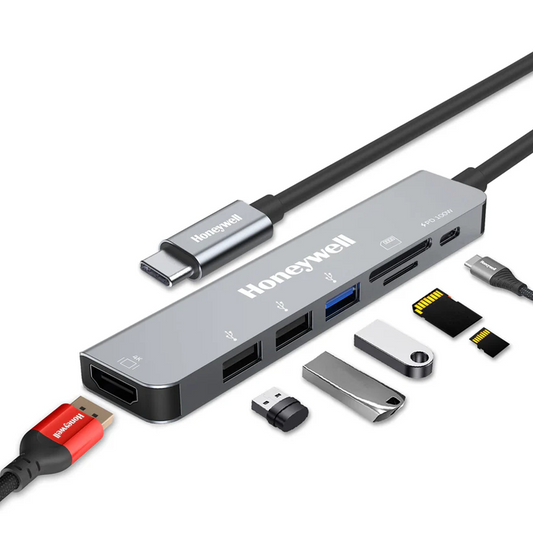Honeywell 7-in-1 Type C Docking Station with 4K HDMI| 1xUSB 3.0, 2xUSB 2.0 & Type C 3.0 PD 100W Charging Port, SD & Micro SD Slot| for All Type C Devices- MacBook,Laptop| Thunderbolt 3, PC|3 Years Warranty