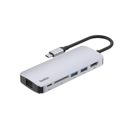 Belkin Connect USB-C 6-in-1 Multiport Hub| Connect to a 4K display and additional devices through one USB-C port on a MacBook, Chromebook or other laptop with our compact 6-in-1 USB-C® Hub| 1x USB-C PD 3.0 port and 2x USB-A ports