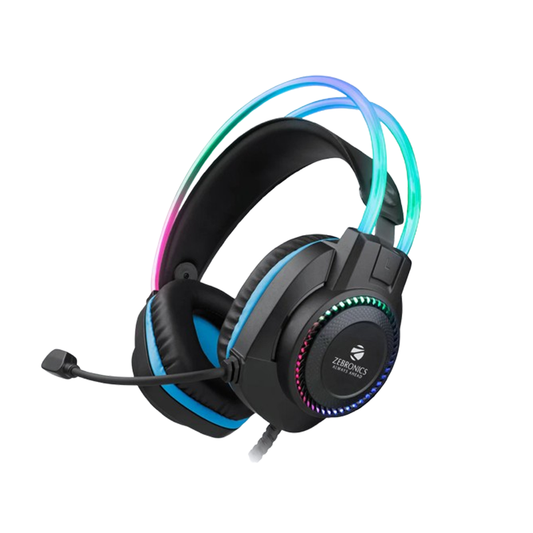 Zebronics Jet PRO Premium Wired Gaming On Ear Headphone with LED for Headband + earcups| 40mm Neodymium Drivers| 2 Meter Braided Cable with mic| Suspension Design| 3.5mm + USB Connector |Black, Blue