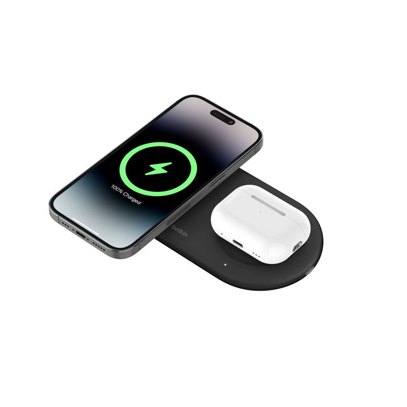 Belkin Magsafe 2-in-1 Wireless Charging Pad Qi2 15W| Additional USB-C Port | Fast Charging Station for iPhone 16, 15, & 14 Series, AirPods, and More | 2 years warranty|Black