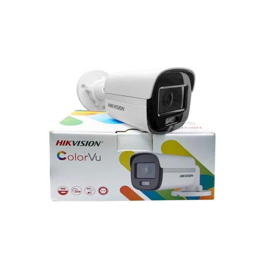 Hikvision 2MP ColorVu Bullet Camera| DS-2CE10DF0T-PFS IP67 White Wired| 1Full HD 1080p|color night vision| Motion detection| outdoor usage