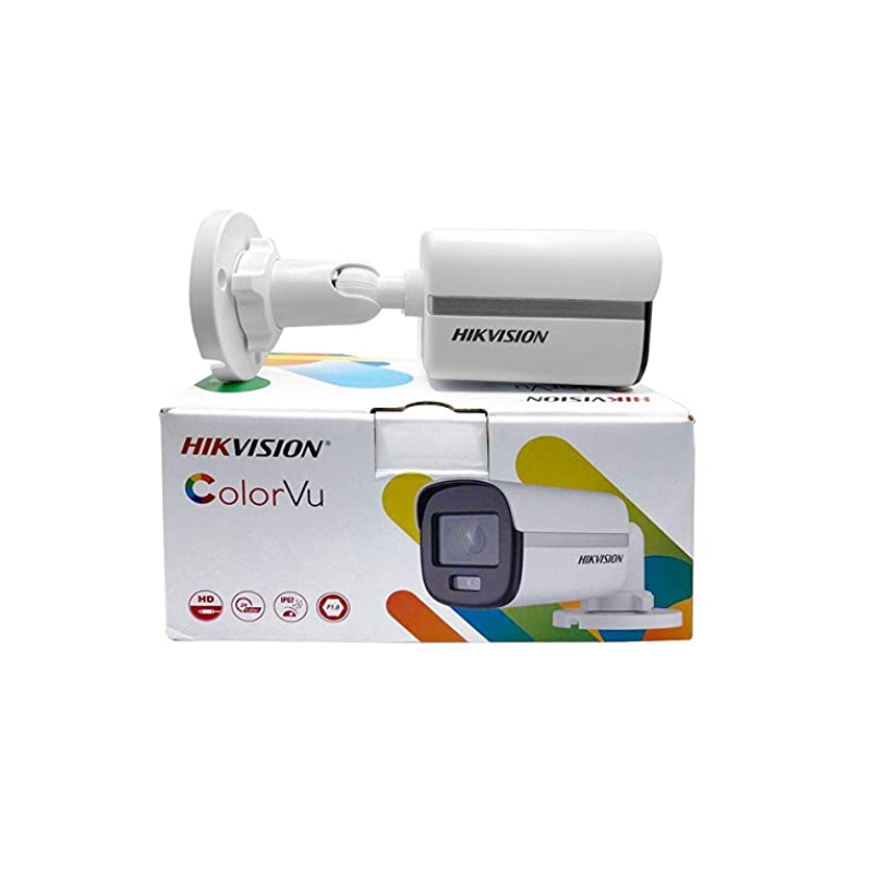 Hikvision 2MP ColorVu Bullet Camera| DS-2CE10DF0T-PFS IP67 White Wired| 1Full HD 1080p|color night vision| Motion detection| outdoor usage