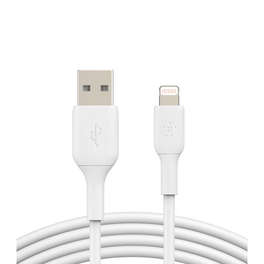 Belkin Apple Certified Lightning To USB A| USB Cable| 6.6 Feet (2M) Charge| Sync Cable For Iphone, Ipad, Air Pods, Tablet |White| 2 years warranty