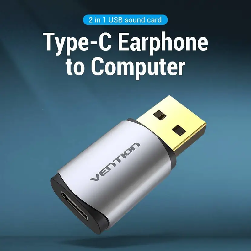Vention USB to Type-C Sound Card USB Adapter |CDMH0| USB to Type-C Sound Card USB Adapter CDMH0 USB Cable| 1 year warranty |Grey, Black