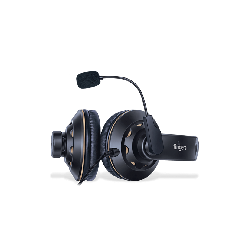 FINGERS USB-Tonic H9 Wired On-Ear Headset with Adjustable Mic| Black| Powerful 40 mm Driver