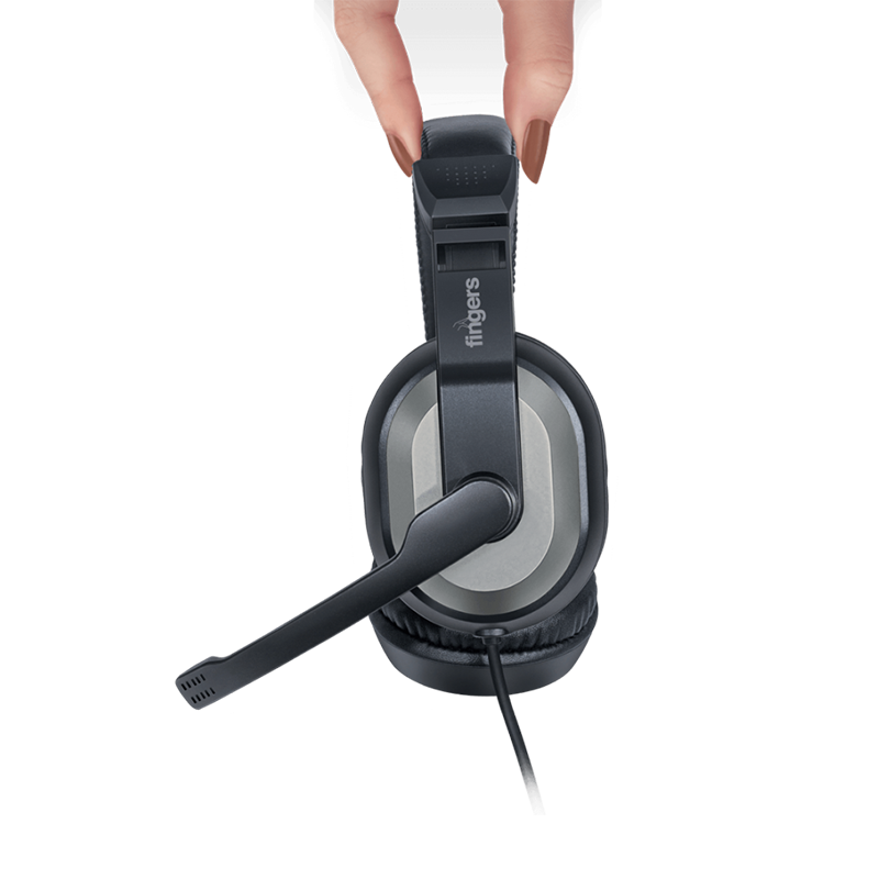 FINGERS F10 Wired Headphone On-Ear with Built-in Adjustable Mic |Crystal Clear Sound, 40 mm Powerful Drivers, Dual 3.5 mm Connectors for Laptops/PCs| Black + Slate Grey