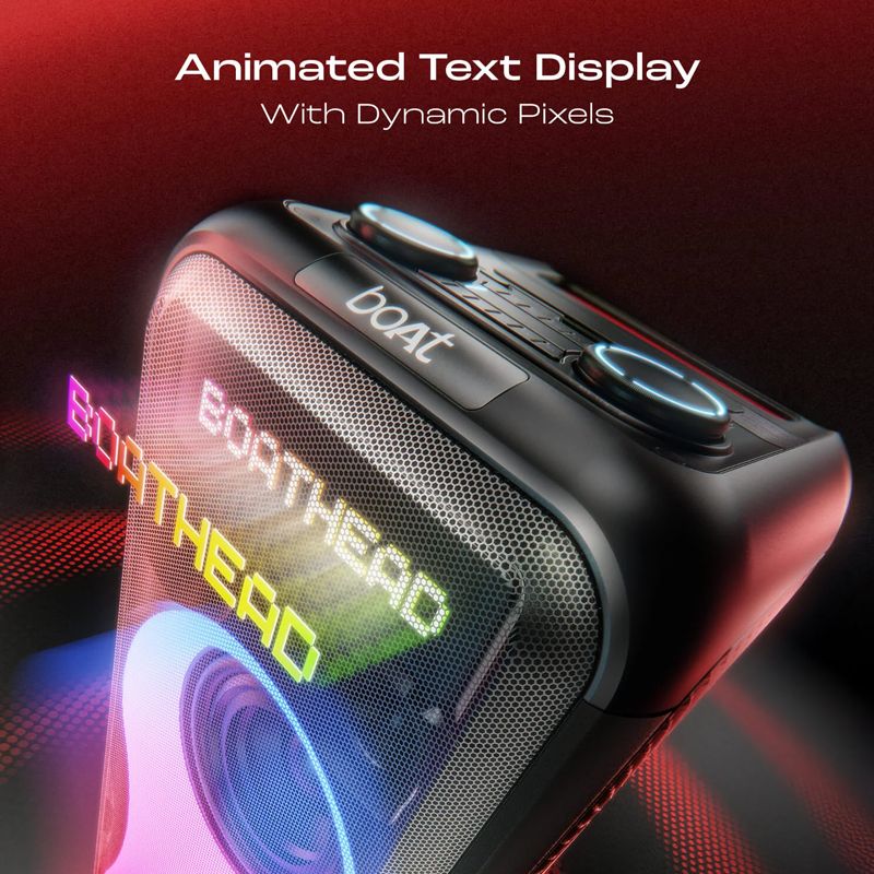 boAt PartyPal 600 Party Speaker| 220W Signature Sound| Dynamic Pixels| Animated Text Display| App Support| UHF Wireless Microphone| Colorful LEDs| 7hrs Battery & Guitar Input