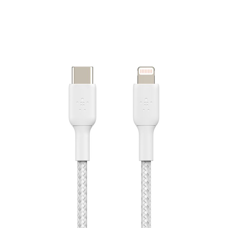 Belkin Braided USB-C to Lightning Cable| 3.3ft (1 M) | White| Supports fast charging| Tested to withstand 30,000 bends for ultimate longevity| 2 years warranty