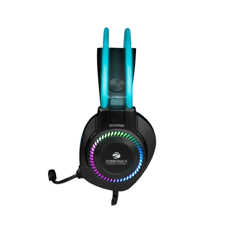 Zebronics Jet PRO Premium Wired Gaming On Ear Headphone with LED for Headband + earcups| 40mm Neodymium Drivers| 2 Meter Braided Cable with mic| Suspension Design| 3.5mm + USB Connector |Black, Blue