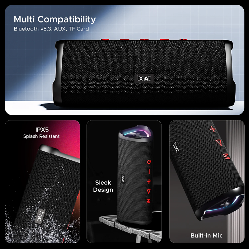 boAt Stone 750 Bluetooth Speaker with 12W Signature Sound| RGB LEDs| Up to 12 hrs Playback| TWS Mode| Bluetooth v5.3| AUX Port| TF Card| Built-in Mic| Voice Assistant & IPX5