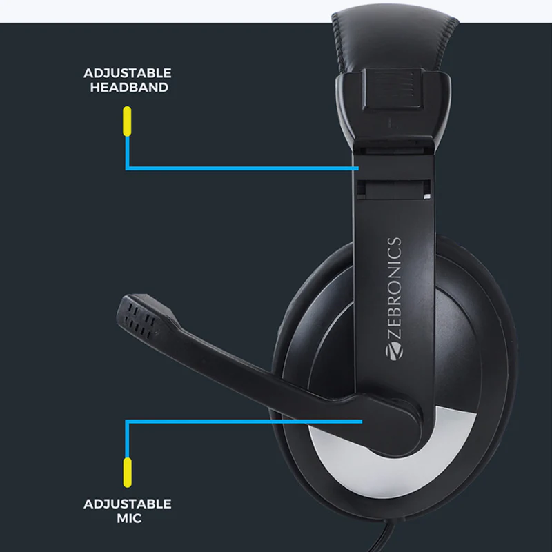 ZEBRONICS Zeb-200HM Wired On Ear Headphone with Mic| Dual 3.5mm Connectors| Adjustable Headband for PC Computers/Laptop| Black