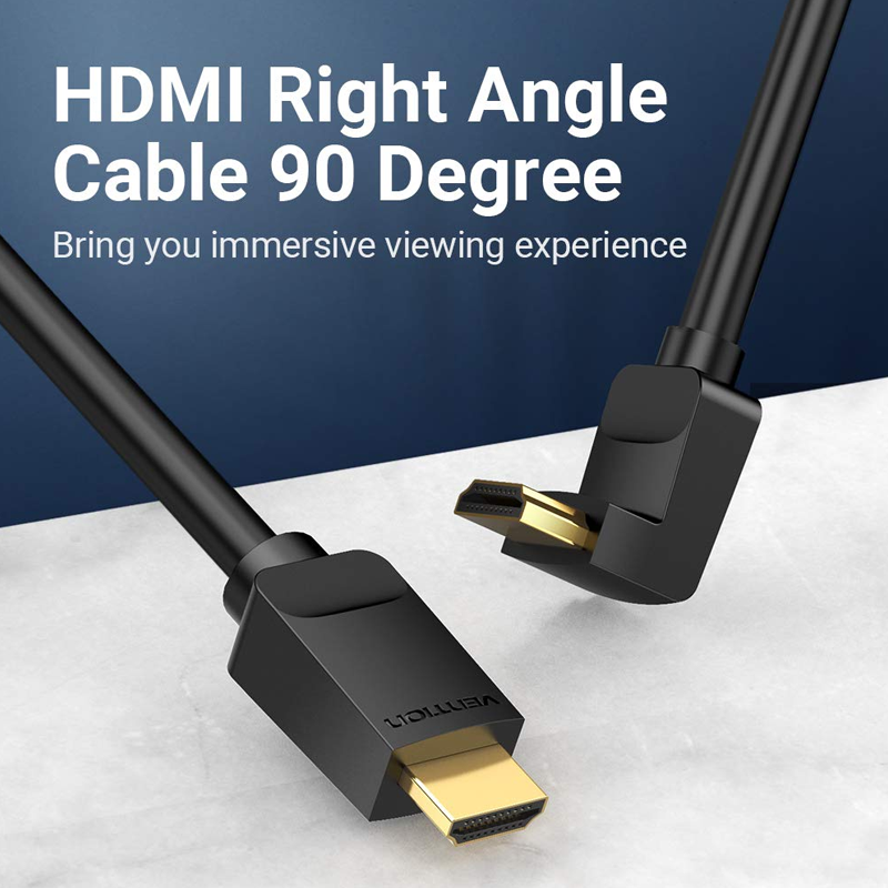Vention High Speed HDMI Right Angle Cable 90 Degree Supports Ethernet, 3D, 4K, 1080p| Gold Plated Audio Return Channel 2M| 3 years warranty| Black