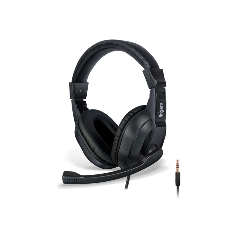 FINGERS S10 Wired Headphone On-Ear with Built-in Adjustable Mic |Crystal Clear Sound| 40 mm Powerful Drivers| Single 3.5 mm Connector for Mobile Phones| Black