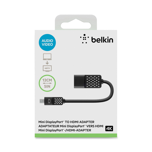 Belkin Mini Display Port to HDMI Adapter 4K Compatible with Laptop| Black| HDMI connector| 2 years warranty