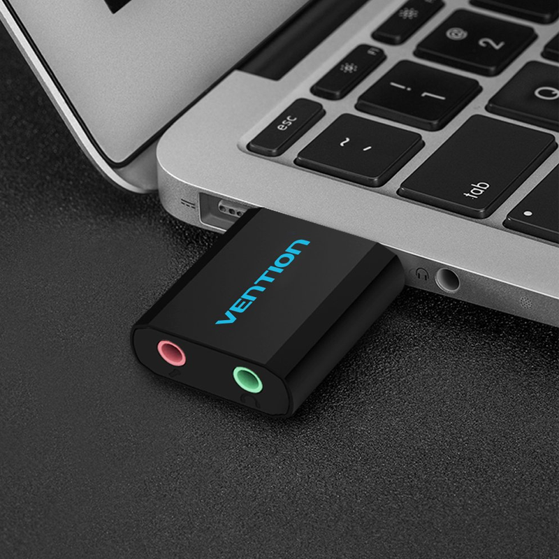 Vention 3.5mm External USB Sound Card USB Adapter USB Audio Adapter Card with Mic USB to Jack 3.5 Converter for PS4 Laptop Computer Headphone Sound Card VAB-S17-B| Black
