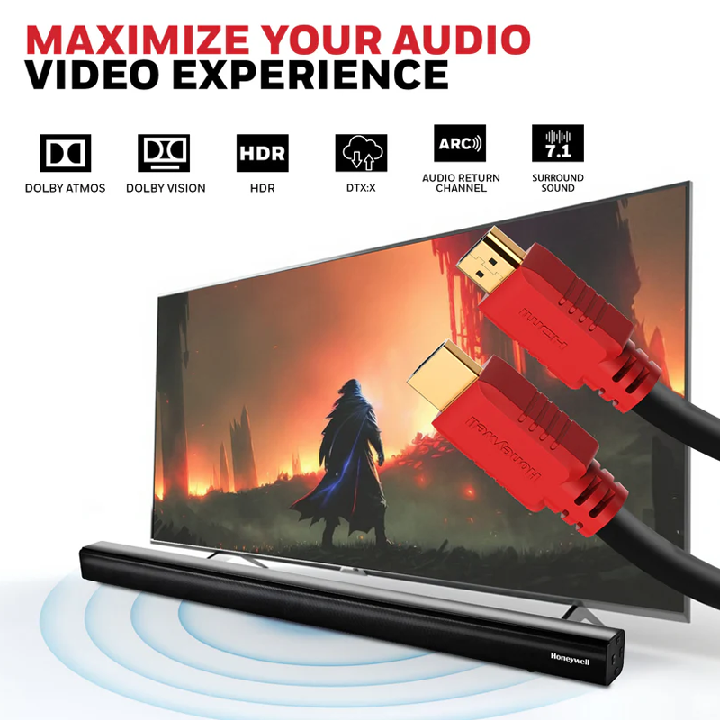 Honeywell HDMI Cable v1.4 with Ethernet| 3D/4Kx2K Ultra HD Resolution| 20 Mtr| 10.2 GBPS Transmission Speed| Compatible with all HDMI Devices Laptop Desktop TV Set-top Box Gaming Console