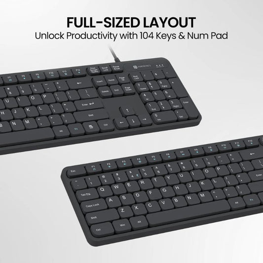 Portronics Ki-Pad 3 (POR 2417) | Full-Size Keyboard with Numeric Keypad | Noise-Free Large Keycaps | Multimedia Hotkeys | Ergonomic Design | 1.5m USB Plug-and-Play