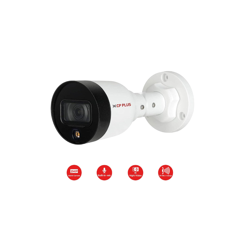CP PLUS 2MP Full HD IP Outdoor Bullet Camera | STQC Model | Model: CP-UNC-TA21L3C-LQ | Color Night Vision | IR Night Vision | 3.6mm Fixed Lens | Built-in Mic | IP67 Weatherproof