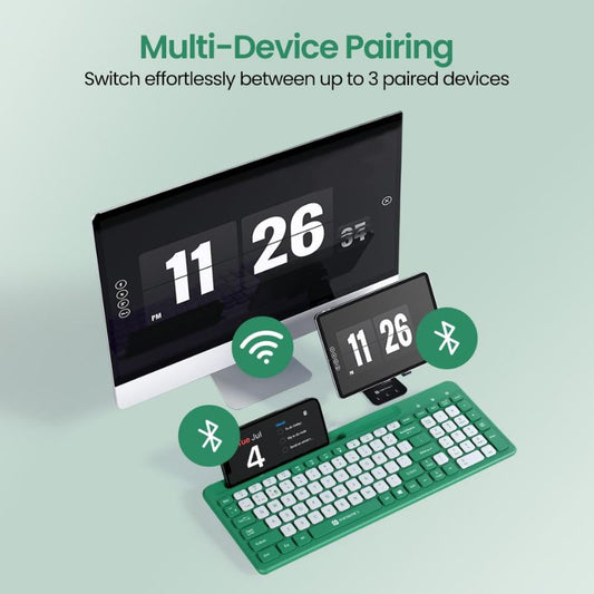 Portronics Bubble Square Wireless Keyboard (POR 2205) | Dual 2.4 GHz & Bluetooth 5.3 Connectivity | Full‑Size Multimedia Keyboard with Smartphone Holder | Multi‑Device Pairing & Hotkeys for Windows, macOS & Android