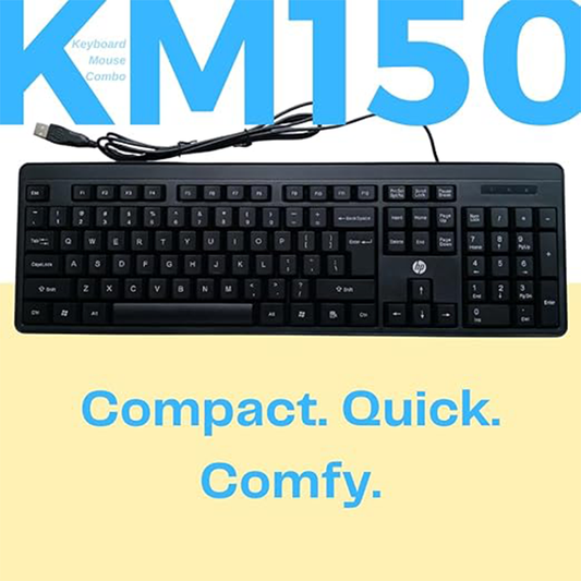 HP KM150 Wired Keyboard & Mouse Combo | USB Connectivity | Full-Size Keyboard | Optical Mouse | Plug & Play | Spill-Resistant Design | Black