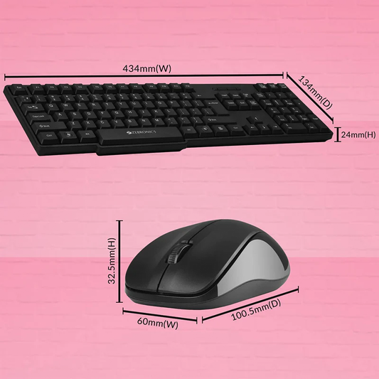 Zebronics Zeb Companion 107 Wireless Keyboard & Mouse Combo | 2.4GHz USB Nano Receiver | Full-Size Keyboard | 1200 DPI Mouse | Plug & Play | Ergonomic Design