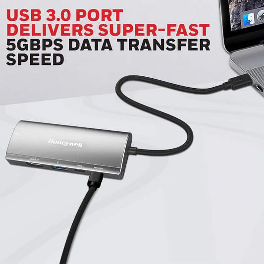 Honeywell New Launch 5-in-1 Type C Docking Station with 4K HDMI Port| 3xUSB 3.0 Port & Type C 3.0 PD 100W| for All Type C Devices- Windows/MacBook| On-The-Go Feature