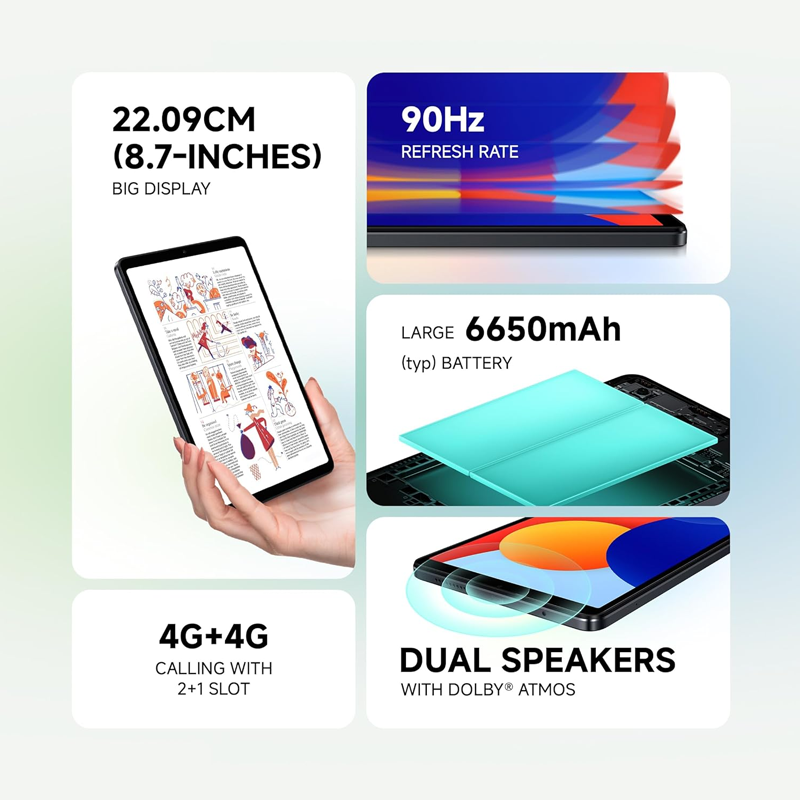 Redmi Pad SE 4G| Wi-Fi Mediatek Helio G55| 8.7-Inc Display | 6650Mah Battery | 90Hz Smooth Refresh Rate| 4GB, 128GB | 1340 X 800 Display | 1 Billion Colors | Dolby Atmos | Dual Speakers